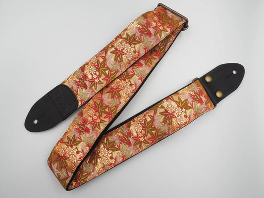 Kyoto Kinran Guitar/Bass Strap (Red & Gold Leaves)