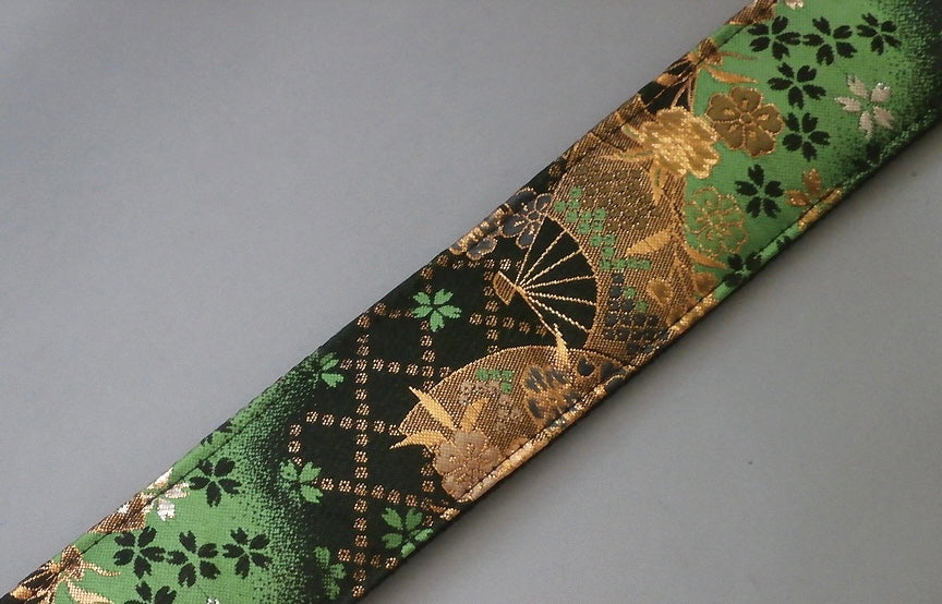 【Made to Order】 Kyoto Kinran Guitar/Bass Strap (Green & Gold)